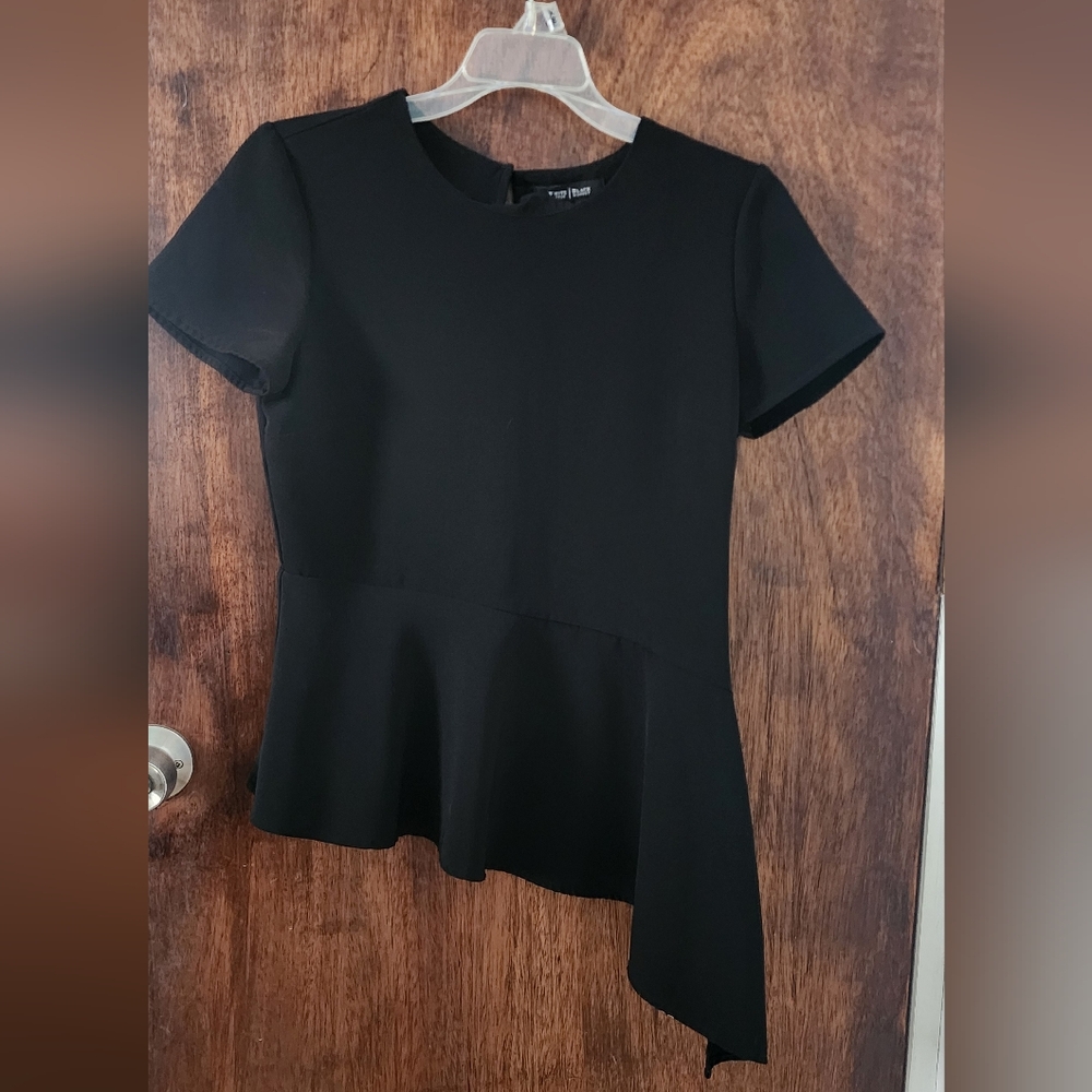 White House Black Market Asymmetrical Black Blouse